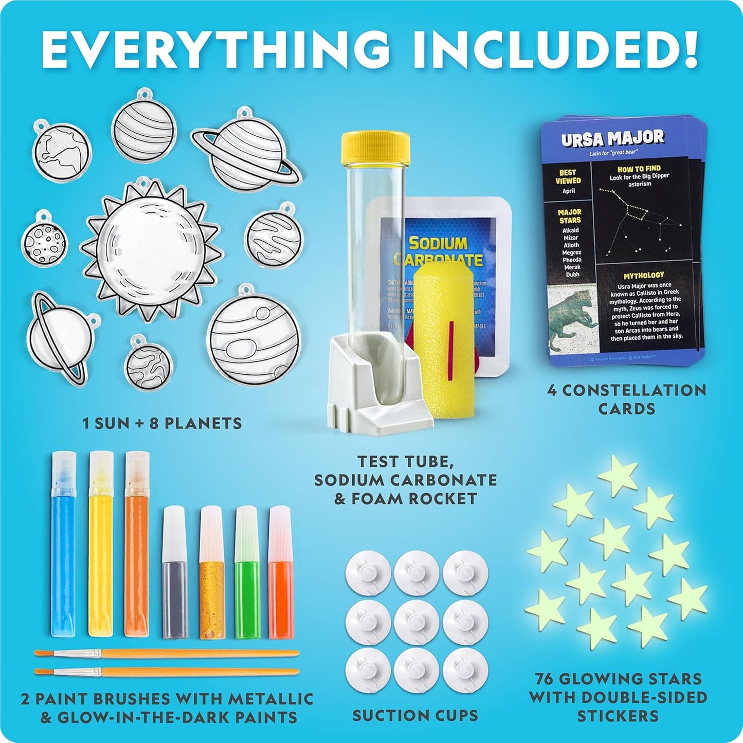 National Geographic Mega Space Activity Kit - Glow in The Dark Science Craft Kit for Kids with 100+ Pieces, Launch a Rocket, Create Glowing Constellations, Paint a Solar System & More