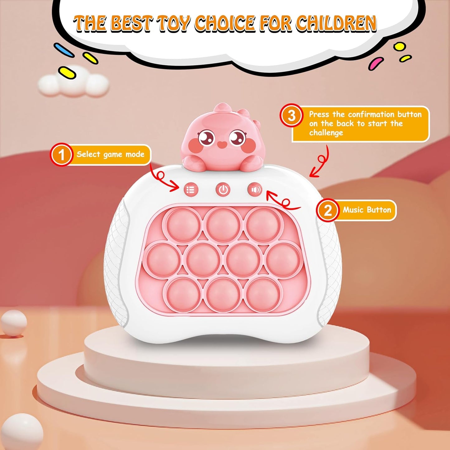 Quick Push Bubble Game,Popping Game Light up Pop Fidget Toy for Kids,Fast Push Console Game for Ages 3-12 for Boys and Girls,Handheld Puzzle Game Sensory Toys (Dinosaur)