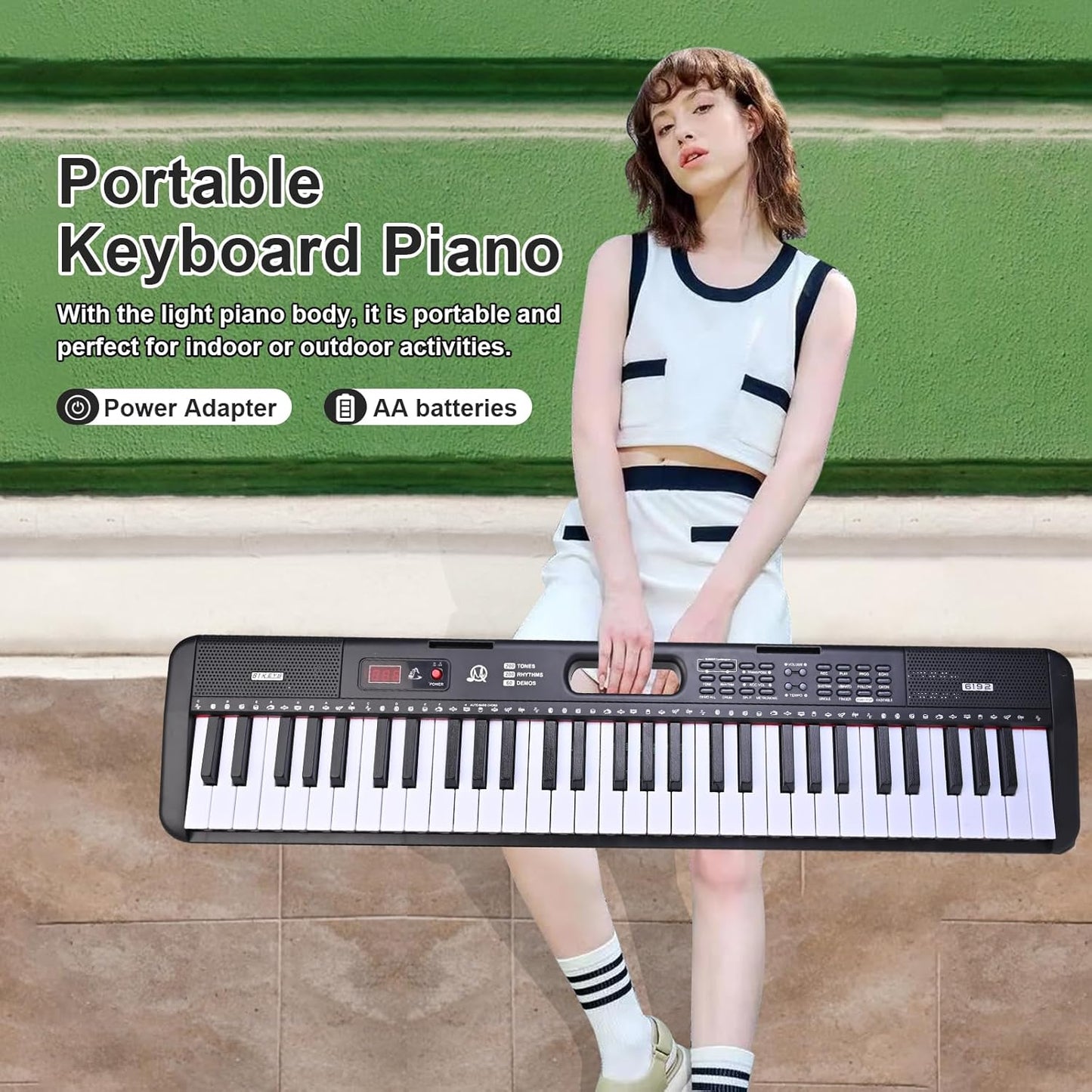 61 keys piano keyboard, Electronic Digital Piano Music Keyboard with Microphone, Sheet Music Stand and Power Supply, Portable Keyboard Piano Gift for Beginners