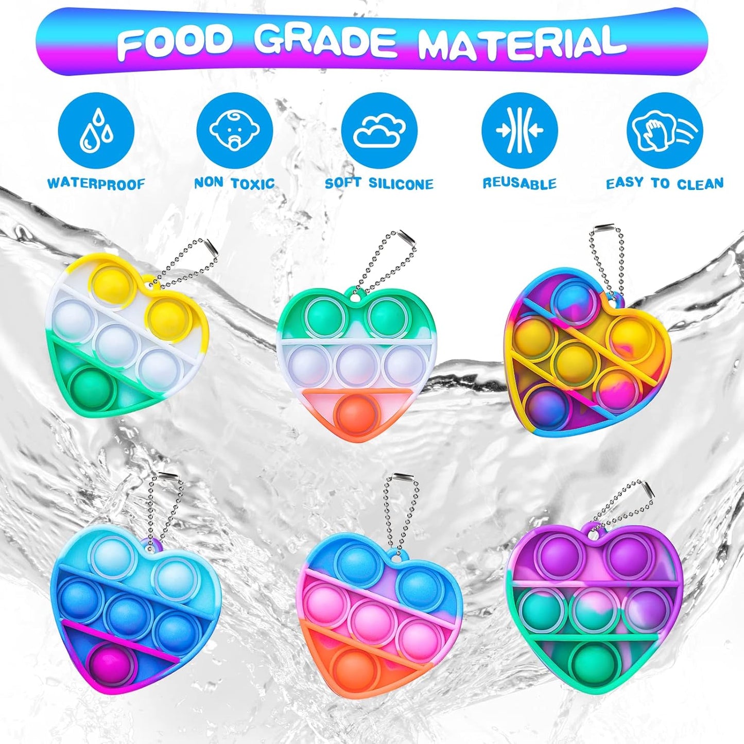 Pop Fidget Toys Bulk Its Valentines Day Gifts for Kids Party Favors for Kids Toys 30 PCS Mini Pop Keychain It Sensory Fidget Toy Pack Poppers Fidgets for Classroom Prizes Birthday Goodie Bag Stuffers