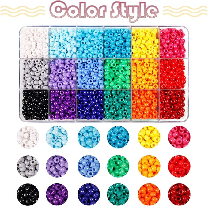 2600+pcs Pony Beads Kit 18 Color Rainbow Plastic Multicolor Pony Bead Bulk with Elastic String Hair Beads DIY Crafts Jewelry Making Kit for Bracelets Necklaces Key Chain