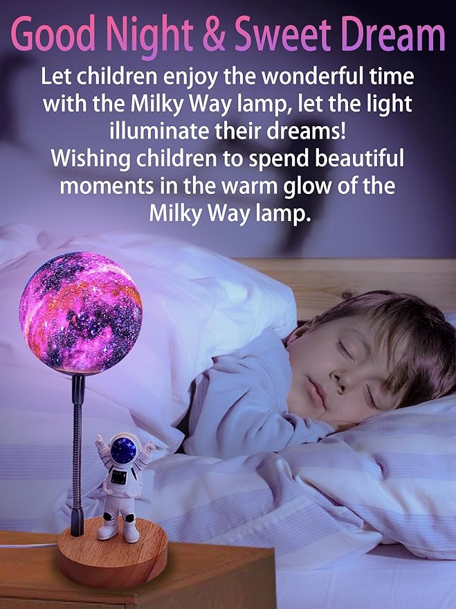 WLHONG Moon Lamp for Kids,Space Buddy Lights with 7 Color Astronaut Night Light,USB Powered and Button Control 3D Moon Table Lamp,Perfect for Bedroom,Nursery and Space-Themed Parties (Galaxy)