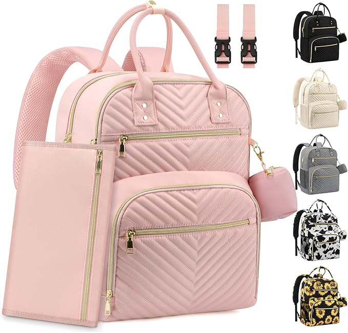 Diaper Bag Backpack,Baby Essentials Diapers Bag with Pacifier Case,Multipurpose Stylish Large Capacity Travel Backpack for Baby Girl/Boy(L-Pink)