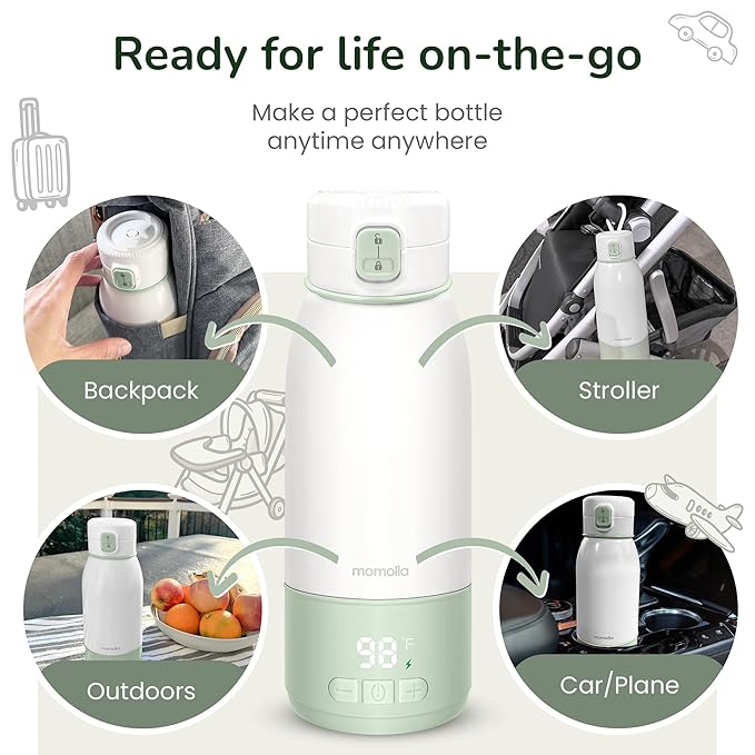 Portable Milk Warmer for Travel, Pasteurization Mode, 17 oz Capacity, 3 Min Fast Heating & Long Battery Life, Baby Bottle Warmer for Breast Milk and Water On-The-Go, Meets Full Day Feeding Needs