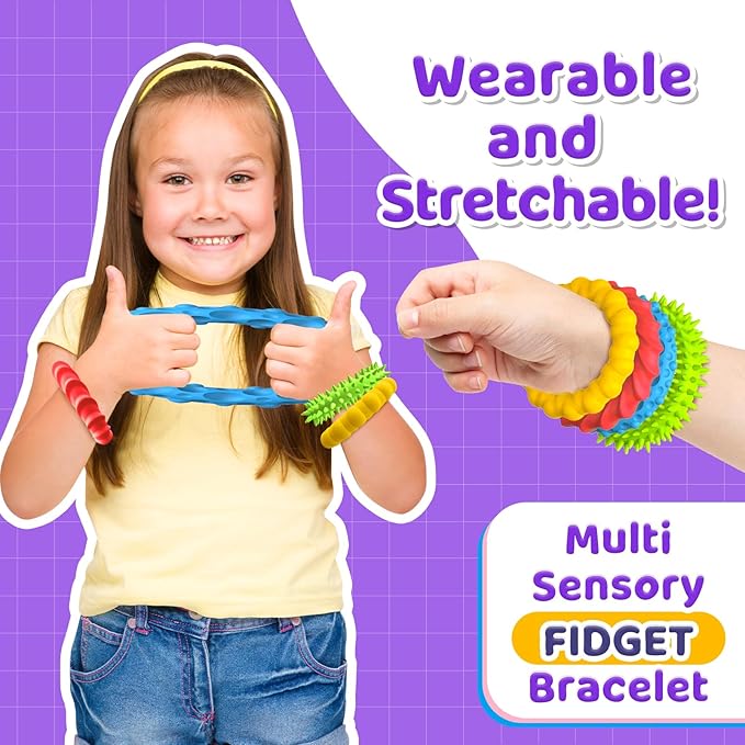 Sensory Fidget Toys for Kids Adults - 4 Pack Stretchy Fidget Bracelet | Texture & Calming Autism Sensory Toys for Special Needs Autistic Children | Calm Down Toy for Toddler Girls Boys