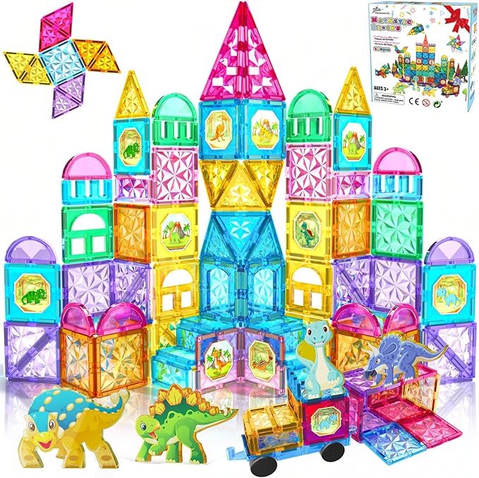 Jasonwell 110PCS Magnetic Tiles Building Blocks Set for Boys Girls Preschool Educational Magnet Construction Kit Stacking STEM Toys Christmas Birthday Gifts for Kids Toddlers 3 4 5 6 7 8 9 + Year Old