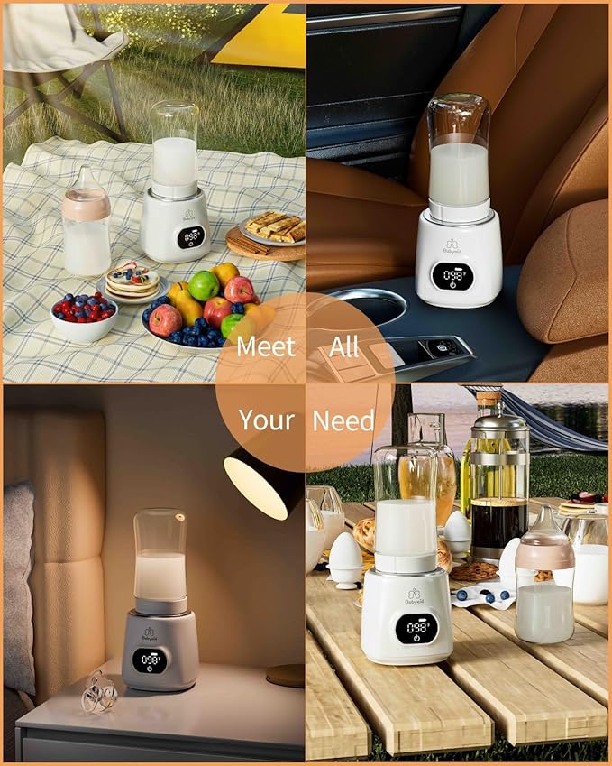 Portable Bottle Warmer, 100W Fast Heating, 13500mAh Cordless Baby Bottle Warmer with 4 Adapters & Temp Control, Travel Warmer for Breastmilk & Formula, Snow White