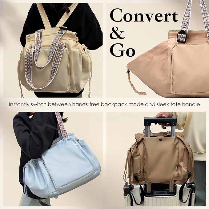 Diaper Bag Tote for Moms & Women, Large Capacity Multi-Functional Tote with 16 Compartments, Convertible Backpack & Shoulder Bag for Work, Travel, Shopping & Picnic (Sandy Beige)