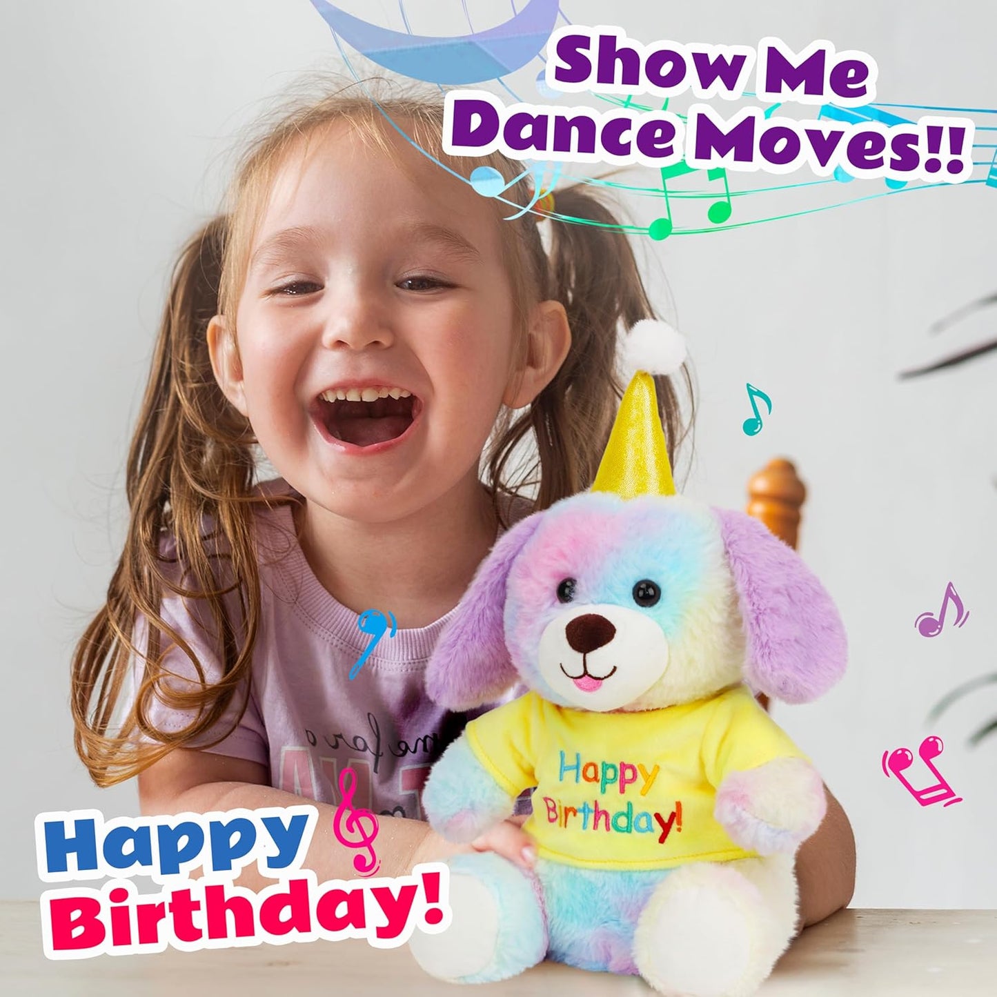 Cuteoy Happy Birthday Dog Musical Stuffed Animal Shaking Singing Dancing Plush Puppy Toy Electric Interactive Animated Plushies Gifts for Kids Girls Boys