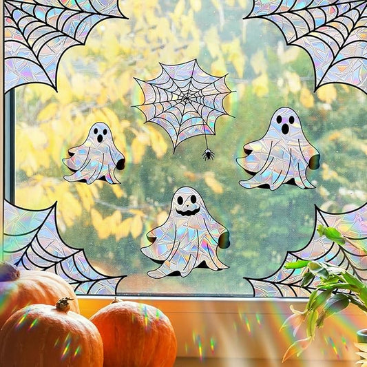Halloween Window Clings for Glass Fall Static Cling Window Decals 9PCS Cute Ghost Pumpkin Mummy Spider Autumn Reusable Window Stickers Home School Office Decorations