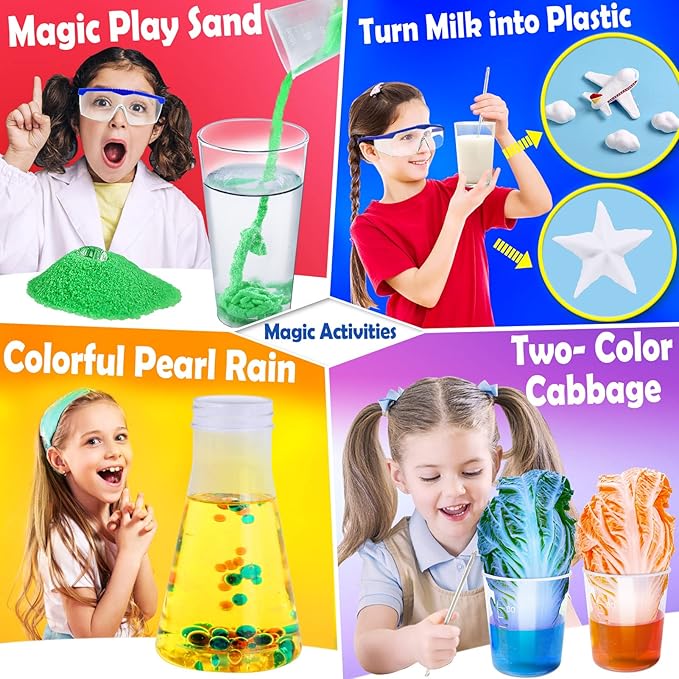 UNGLINGA 60+ Science Experiments Kits for Kids, Boys Girls Toys Gifts, Science Lab S.T.E.M Activities Educational Project with Chemistry Set, Erupting Volcano, Color