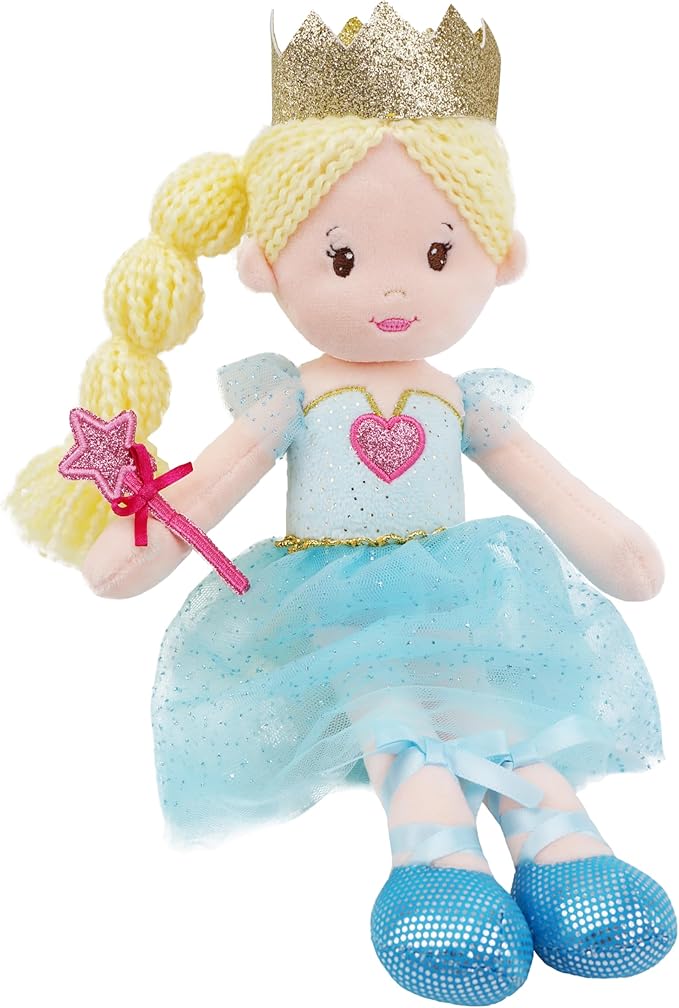 June Garden 12" Soft Baby Princess Doll Lila - Stuffed Cuddly Princess Plush Gifts for Toddler Girls - Blue Dress