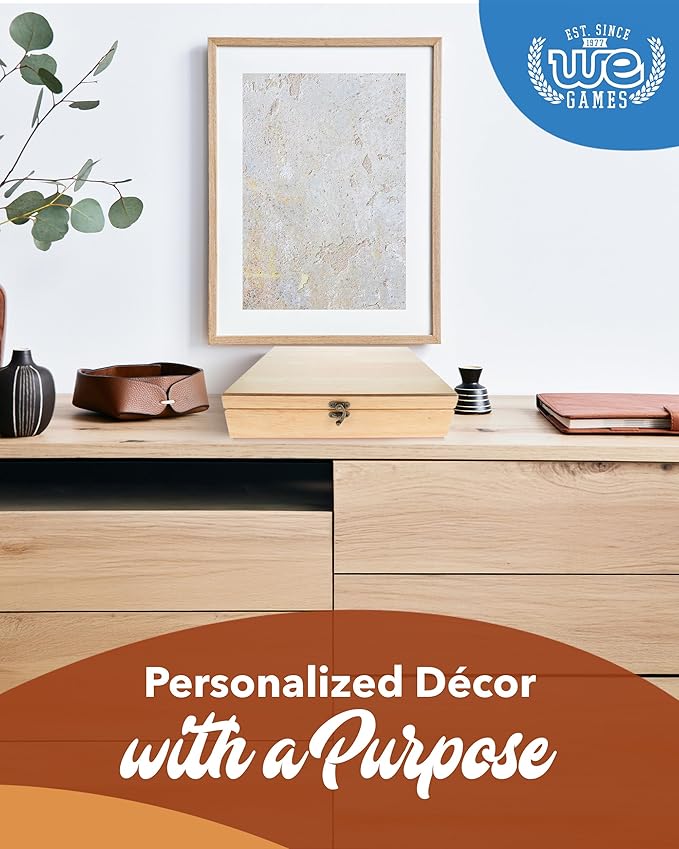 WE Games Old World Wooden Box with Brass Latch – Vintage-Style Wooden Keepsake Box for Jewelry & Trinket Storage, Natural Wood Finish