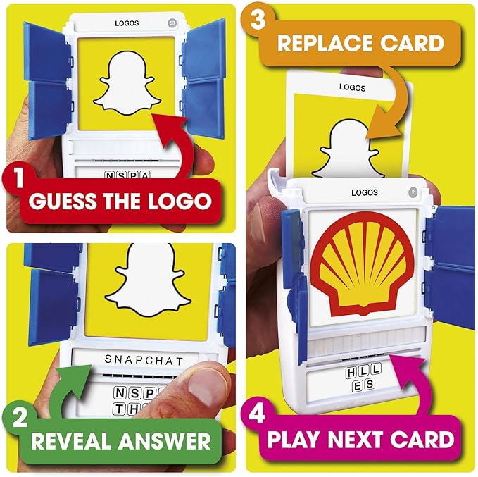 100 PICS Logos Travel Game - Guess 100 Logos | Flash Cards with Slide Reveal Case | Card Game, Gift, Stocking Stuffer | Hours of Fun for Kids and Adults | Ages 6+