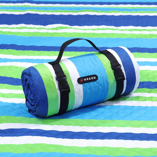 HX&OD Extra Large Picnic Blanket Outdoor 80”x80” Waterproof Picnic Mat Foldable 3-Layer Camping Blanket Portable with Carry Strap Park Blanket for Grass(Blue)