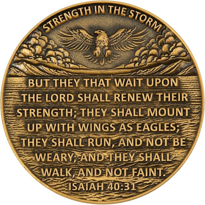 1.57 Inch Zinc Alloy Double-Sided 3D Eagle Challenge Coin - Colorful Inspirational Design with Isaiah 40:31, Strength in The Storm Theme