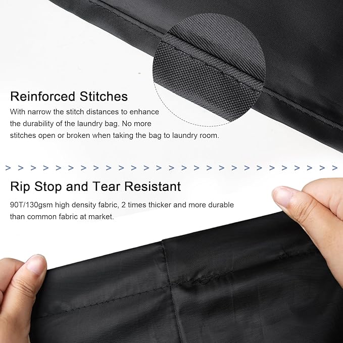 Polecasa Small Heavy Duty Laundry Bag with 130gsm Tear Resistant Fabric and Handles, Easy to Carry Durable Dirty Clothes Drawstring Bag, Perfect for College Dorm, Travel, 2 Pack 21”x24”,Black