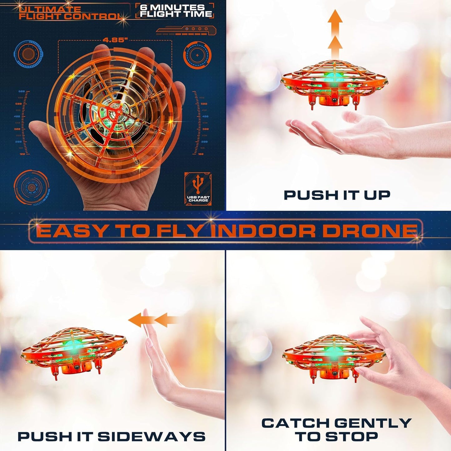 Force1 Scoot Skeet Mini Drone Electronic Shooting Game for Kids (Drone Only)- Hand Drones for Kids Compatible with Scoot Skeet LED Blaster, Electronic Target Game Indoor Flying Ball Drone Toy (Orange)