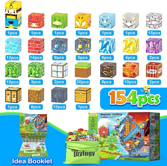 154PCS Dinosaur Toys Magnetic Blocks-Build Mine Magnet World Forest Mine Edition, Dino Adventure Magnetic Building Sensory STEM Kids Toys for Boys Age 3+,Magnet Games for Boys Girls 3-5 4-6 5-7 6-8