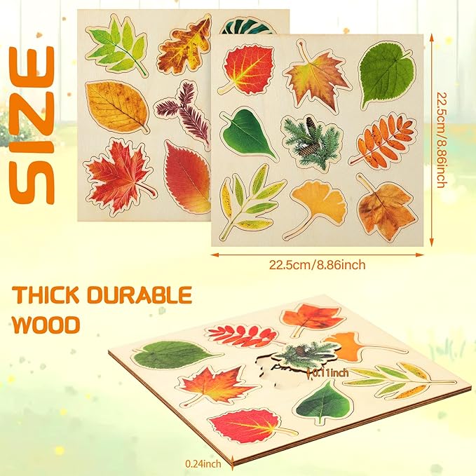 Kathfly 2 Pieces Leaf Wooden Jigsaw Puzzles Leaf Puzzle Montessori Toy Early Educational Learning for Birthday Gift Early Education School(Fresh)