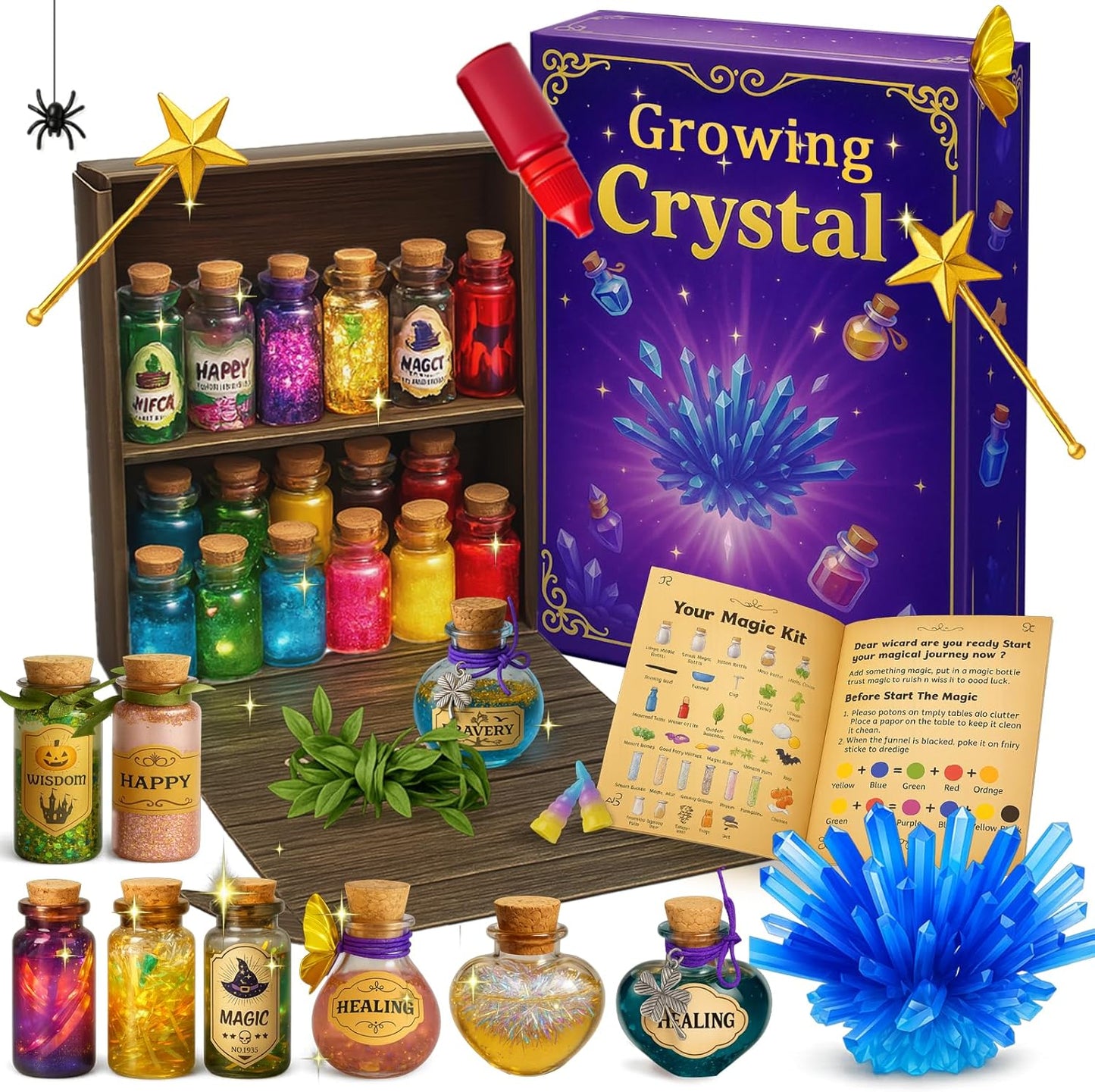 AMIZEY Fairy Potion Kit for Kids with Crystal Growing Toy - 20 Bottles - Gifts for Girls Ages 6-12