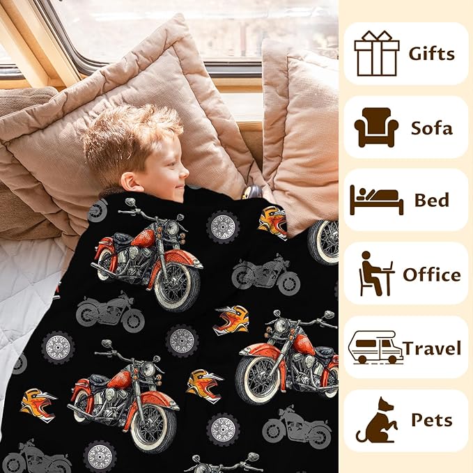 Blanket for Kids Adults Motorcycle Throw for Boys Men, 50x60 Inches Comfy Lightweight All Season Throw Blankets for Sofa Couch Bed Office