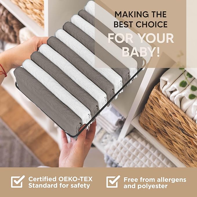 Bassinet Fitted Sheets - Compatible with 4moms Breeze Plus Bassinet Model 1045 | 100% Organic Muslin Cotton - White + Grey | 30x23 (2 Pack)