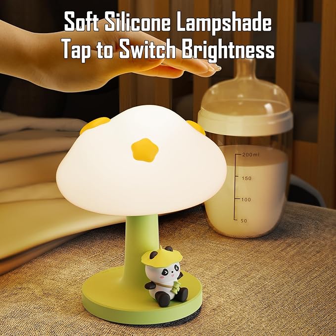 Cloud and Panda Rechargeable Night Light, Safe Soft Silicone Material, 3 Brightness Levels, Tap Control, Warm Light, Toddler Sleeping Lamp, Bedroom Night Lamp, Gift for Baby and Kid (Cloud and Panda)