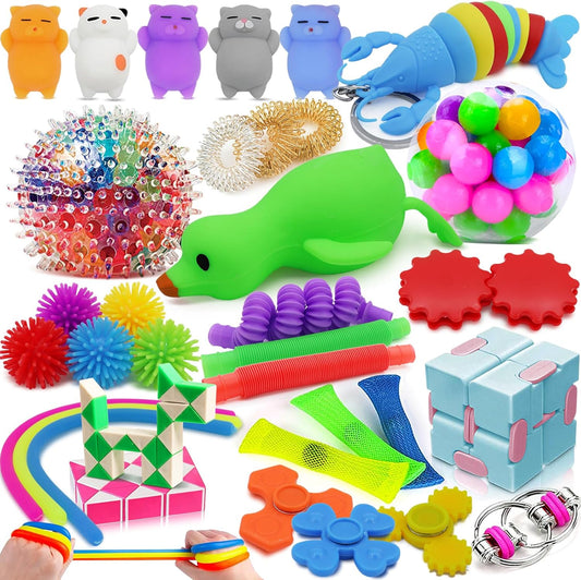 Fidget Toys Pack, 34 Pcs Stress Relief Sensory Toys for Boys Girls Kids Adults ADHD OCD Anxiety Autism, Treasure Box Toys for Classroom Rewards Prizes Carnival Prizes Birthday Party Favors