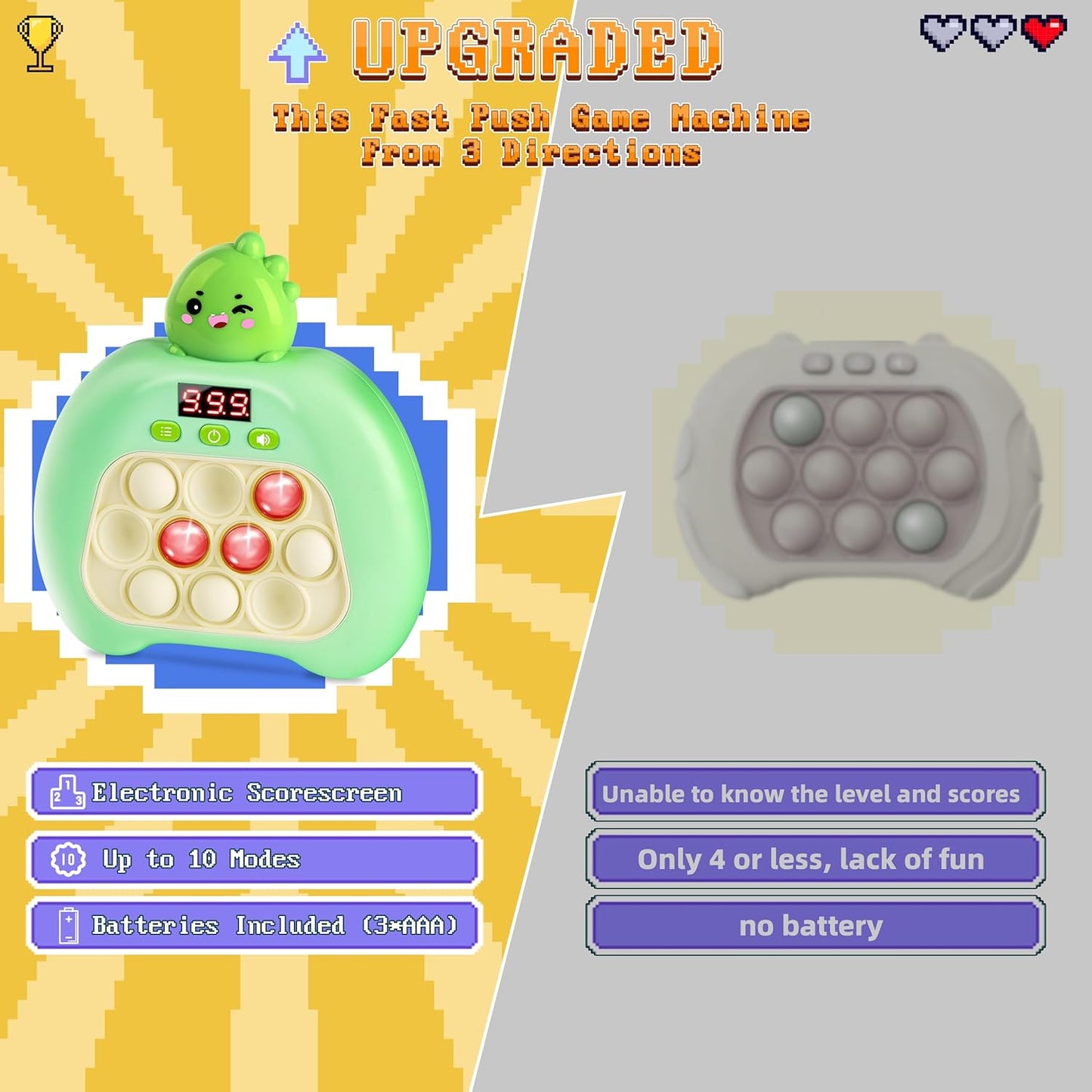 Upgraded Fast Quick Game Pop Bubble Up Toys for Kids, Funny Toys with LED Screen for Kids 3-12 for Boys and Girls Bubble Stress,Handheld Puzzle Game Sensory Toys(Batteries Included)(Dinosaur)