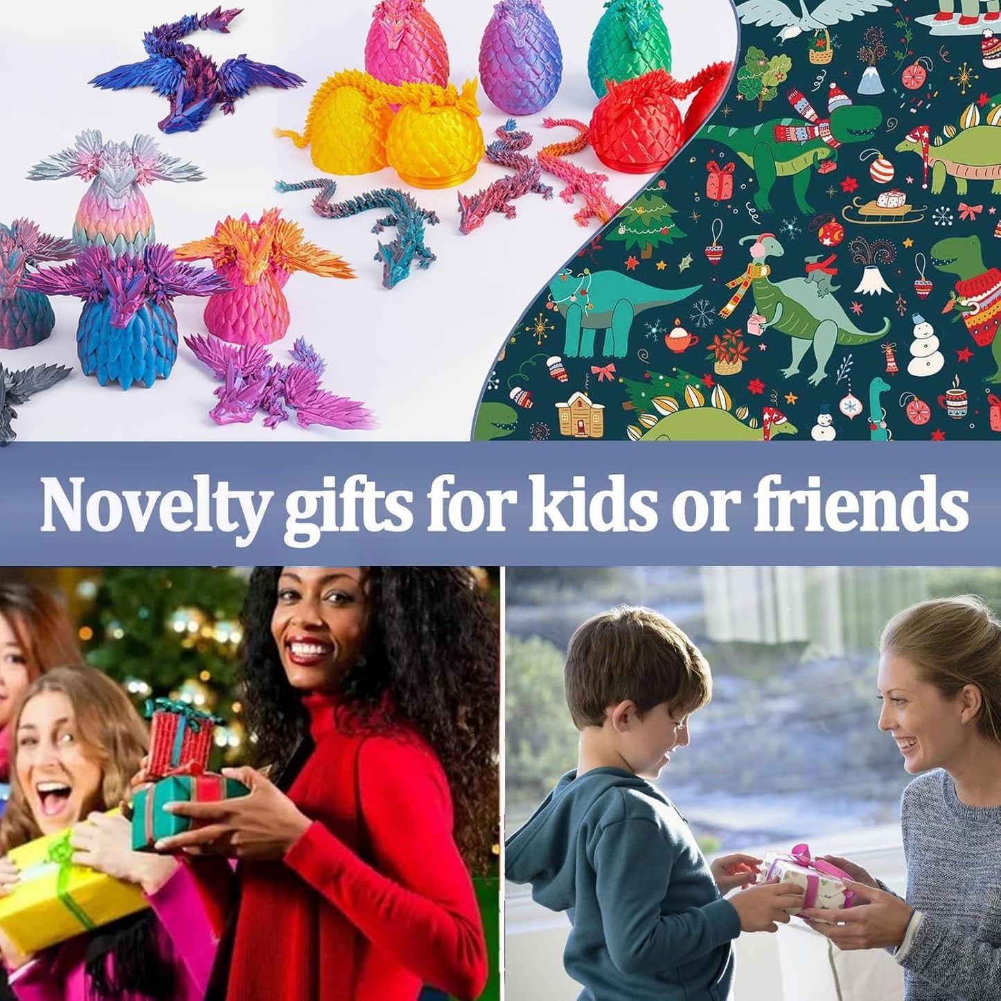 3D Printed Dragon with Wings, 3 Pack Mystery Dragon Fidget Toy, Mythical Pieces Articulated Dragon, Home Office Decor Executive Desk Toys