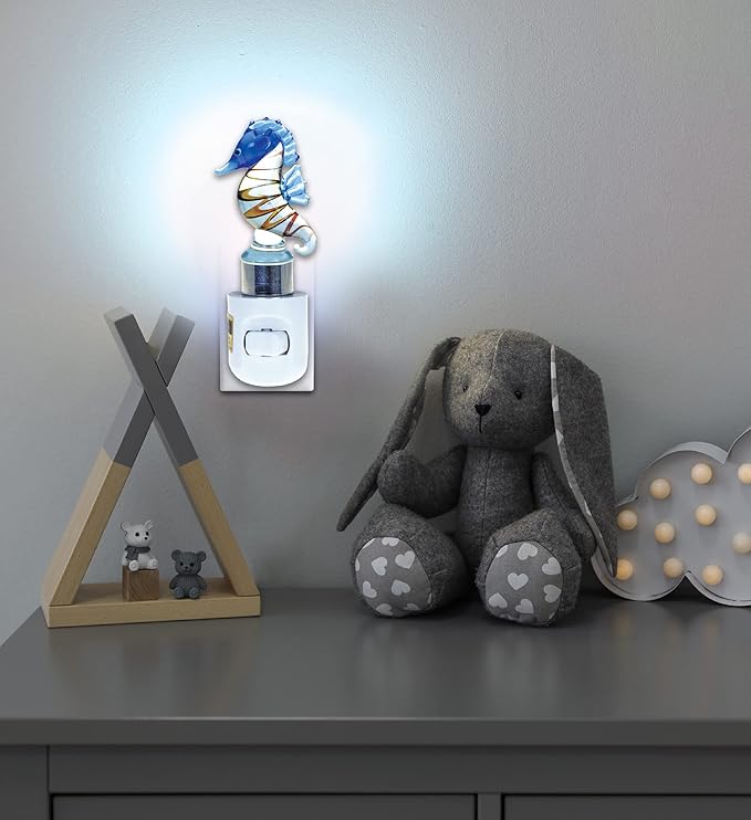 COTA Global Seahorse Night Light - Home Décor Wall Plug in Night Light with Switch, Unique Decorative Hand Made LED Glass Art Nightlight for Bathroom, Nursery - 4.5 Inches