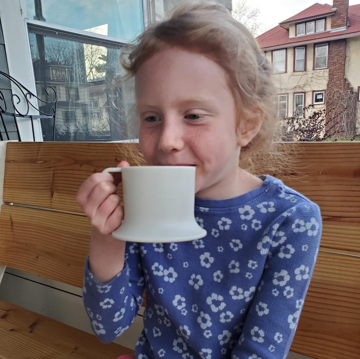 Kids Tumbler and Teacup | 2 Cup Set (6 & 7 Oz) Dishwasher/Microwave Safe 3.5" x 4" | 2 Wide Base Toddler Cups Polypropylene Plastic | Open Sippy Cup for 6+ Month Old (lavender, stone)