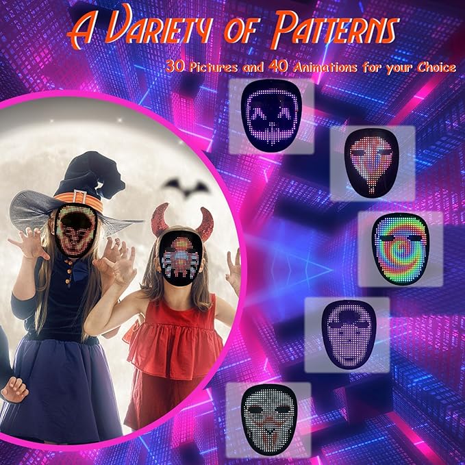 Depointer Life Led Mask with Gesture Sensing,Unisex LED Lighted Face Transforming Mask for Costume Cosplay Party Masquerade