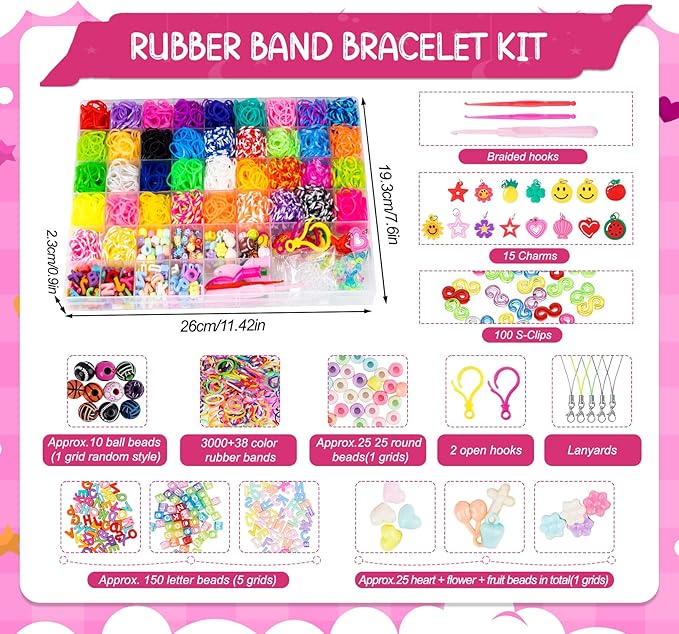 ABSOFINE 3000+ Rubber Band Bracelet Kit, Loom Bracelet Making Kit for Girls, Loom Bands Refill Kits Gift for Boys Birthday DIY Friendship Bracelets