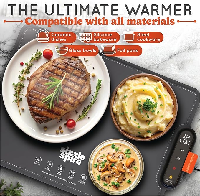 Electric Warming Tray, Rollable Silicone Warming Pad for Food with 4 Temperature Settings, auto Shut-Off, Great Food Warmer Mat for Parties, Buffets, Gatherings and Everyday Use - Black