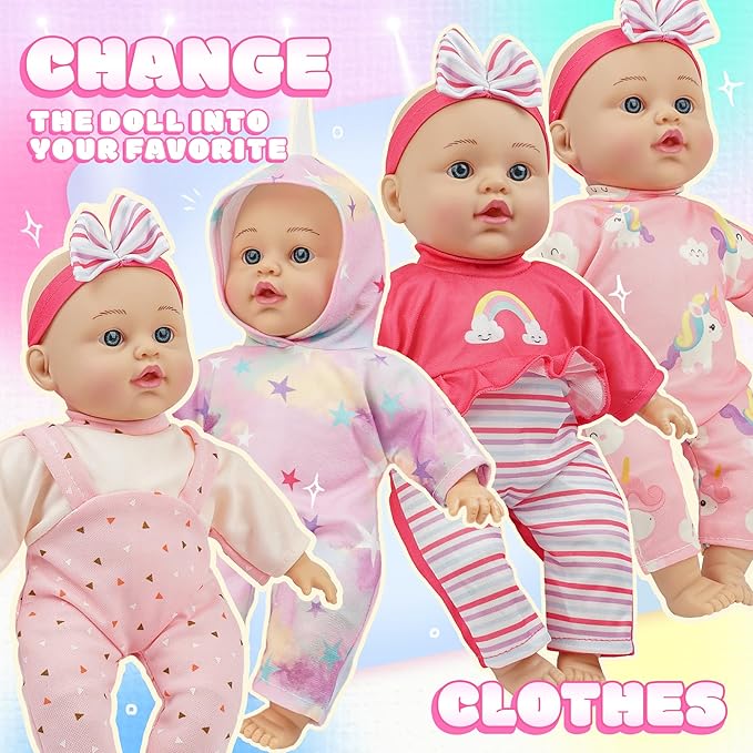 SMILESSKIDDO 12 Inch Soft Body Baby Doll for Toddlers with Take Along Dolls Backpack Carrier Accessories, Baby Doll Clothes and Babydoll Caring Set for Kids Girls 2 3 4 5 Year Old