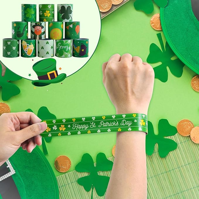 Childom 36 Pcs St. Patrick's Day Slap Bracelet,St Patricks Day Favors,St Patricks Day Decorations Gifts Bracelet Decorations,Bracelets Bulk for Home School Classroom Prizes Anniversary Holiday Outdoor