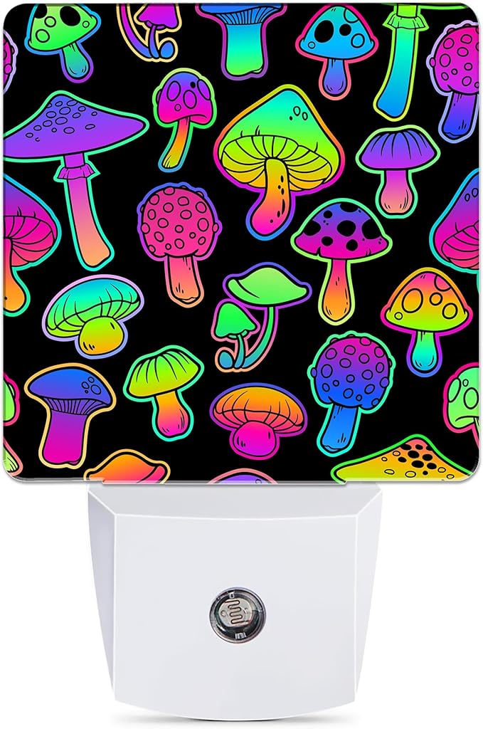 Bright Psychedelic Colors Mushrooms Night Light Plug in Wall Lamp Smart Dusk to Dawn Sensor for Home Decorative, Kids Room Bedroom Bathroom Kitchen Hallway Gifts