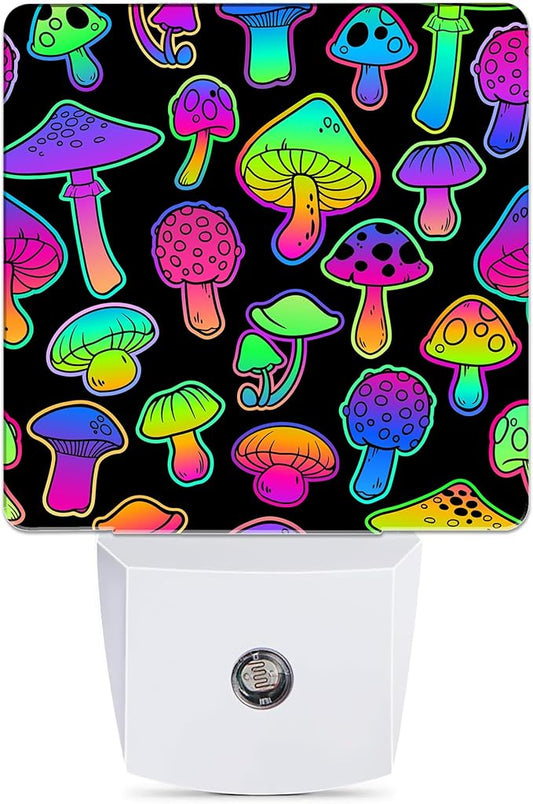 Bright Psychedelic Colors Mushrooms Night Light Plug in Wall Lamp Smart Dusk to Dawn Sensor for Home Decorative, Kids Room Bedroom Bathroom Kitchen Hallway Gifts