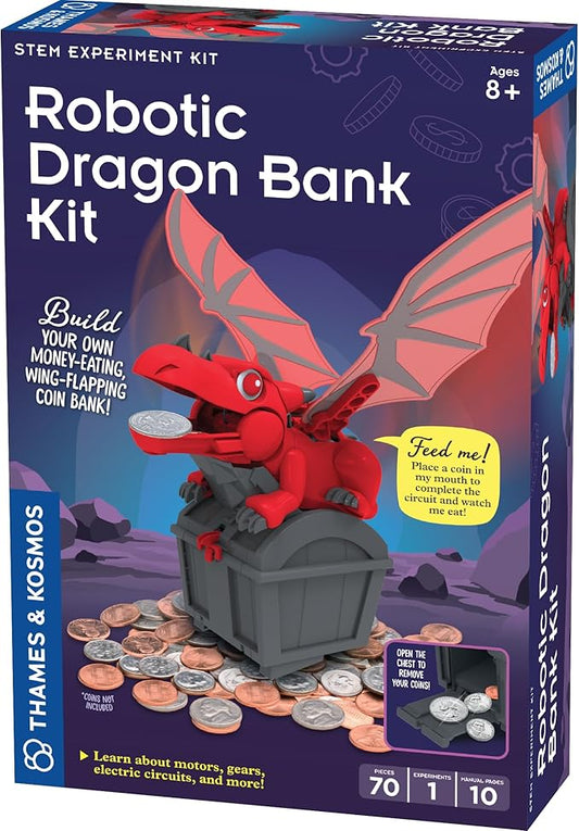 Thames & Kosmos Robotic Dragon Bank Kit | Hands-on STEM Construction Toy, Build a Mechanical Dragon Coin Bank, Explore Electric Circuits & Engineering, Educational Birthday Gift, Boys & Girls Ages 8+