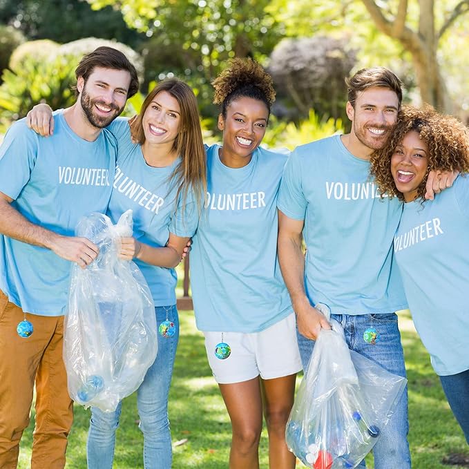 Quelay 50 Pack Earth Day Globe Keychains for Kids, Planet Earth Keyrings Toy Includes Globe Stress Balls Cards Organza Bags, School Party Favor