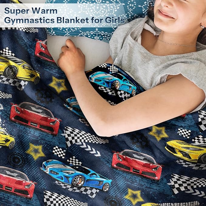 Car Blanket, Racing Car Flannel Blanket for Boys, Race Track Themed Room Decoration for Kids, Soft Cozy Gifts for Game Lover 50 * 60 Inches