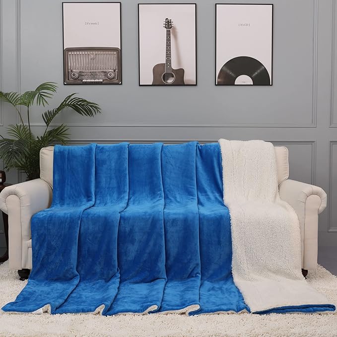 NANPIPER King Size Sherpa Blanket, Soft Fleece Throw for Bed, Reversible Thick Fuzzy Blanket for Winter (Princess Blue, 90x108 inches)
