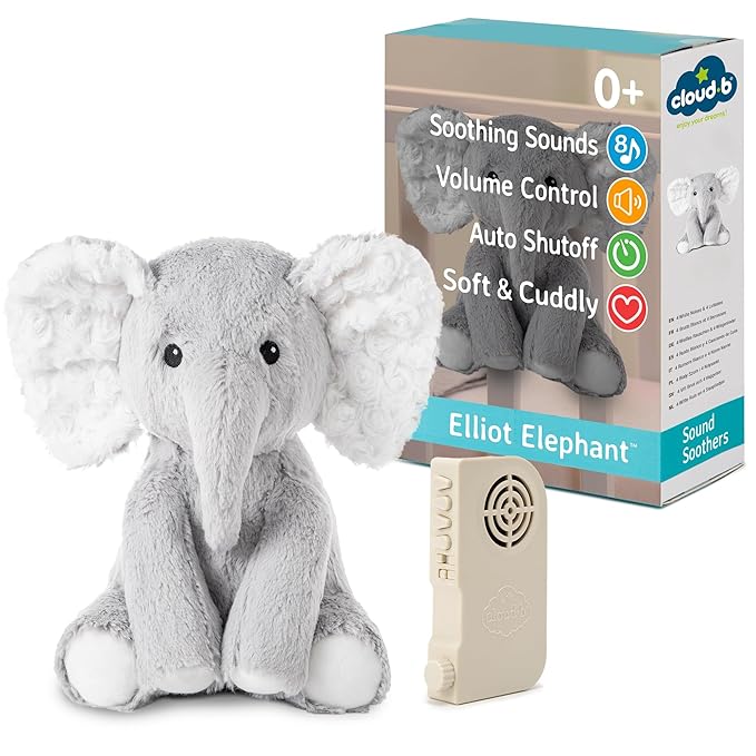 Cloud b Sound Machine with White Noise Soothing Sounds | Cuddly Stuffed Animal | Adjustable Settings and Auto-Shutoff | Elliot Elephant™