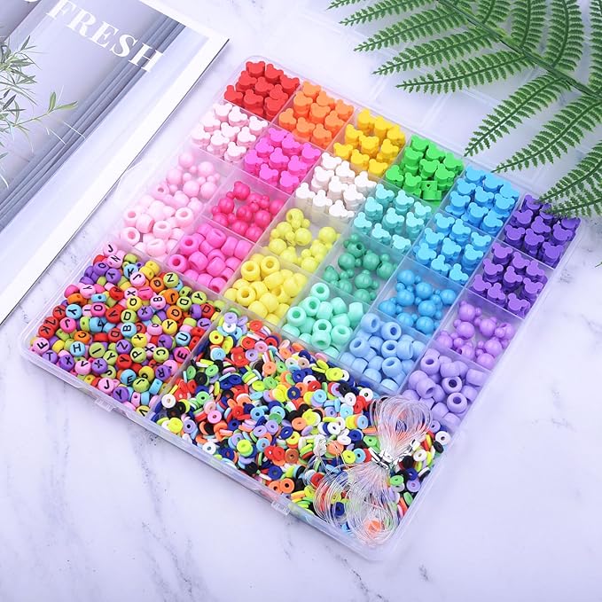 2480pcs Mouse Head Polymer Clay Beads Charms for Bracelets Making Kit Cute Fun Charms Beads Friendship Bracelet Making DIY Arts Crafts Birthday Gifts Toys for Kids Girls