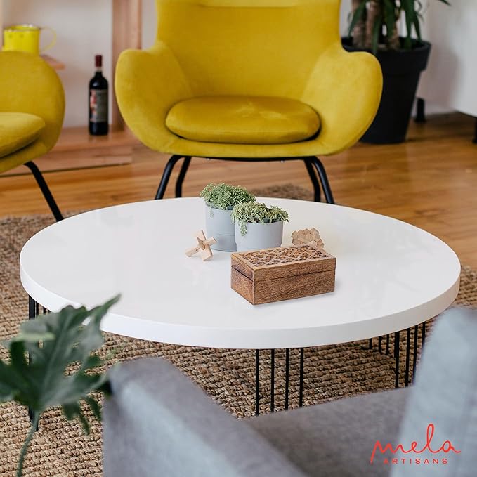 Mela Artisans Wooden Keepsake Box | Medium Burnt Mango Wood Memory & Photo Storage Box with Hinged Lid | Decorative Storage Box | Medium | 7.5x4.5x3 Inch