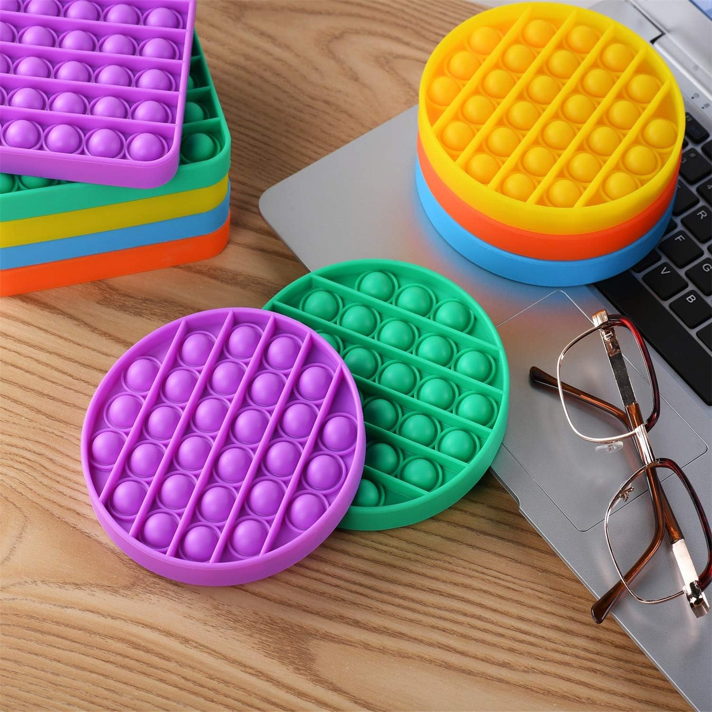 5 Packs Pop Sensory Fidget Toys, Push Bubble Fidget Sensory Toys, Silicone Pressure Relieving Toys, Silicone Squeeze Sensory Toys, Round