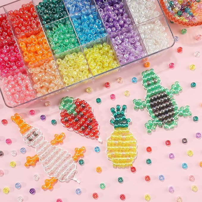 2600+pcs Pony Beads Kit Transparent AB Color Rainbow Plastic Bead Multicolor Pony Beads Bulk Elastic String, Hair Bead for Braids DIY Crafts Jewelry Making Kit for Bracelets Necklaces