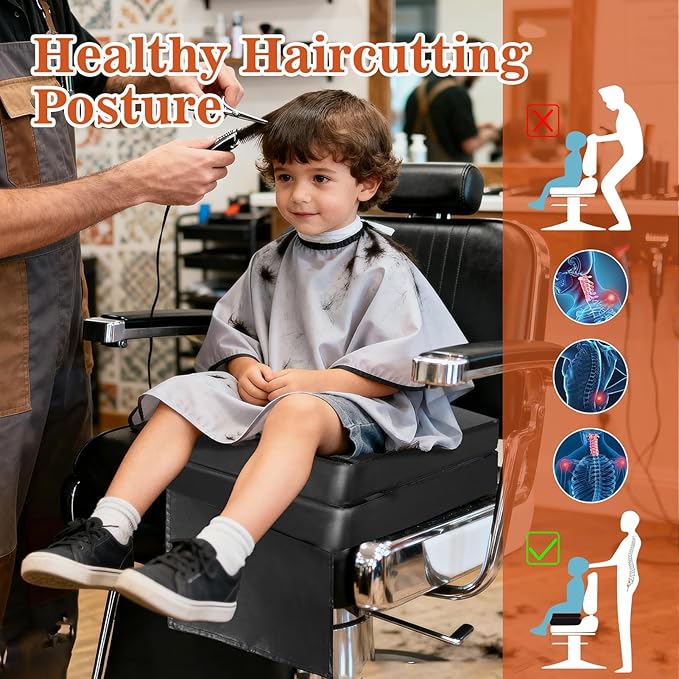 Adjustable Salon Booster Seat PU Leather Booster Seat for Salon Chair High Resilience Foam Barber Booster Seats for Hair Stylist, Beauty Salon Spa Equipment, 14.5"X11"X6.2"